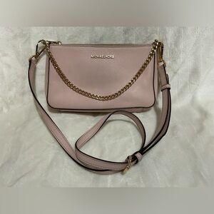 Michael Kors Jet Set Pale Pink Leather Crossbody with Gold Chain